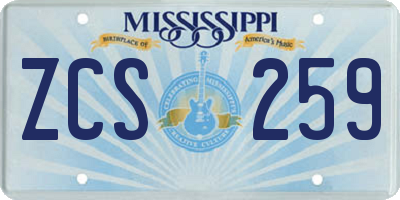 MS license plate ZCS259