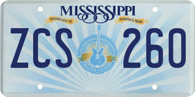 MS license plate ZCS260