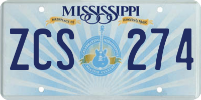 MS license plate ZCS274