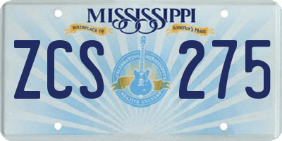 MS license plate ZCS275