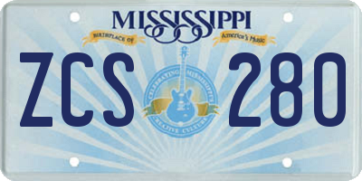 MS license plate ZCS280