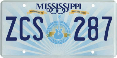 MS license plate ZCS287