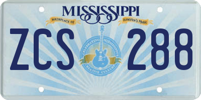 MS license plate ZCS288