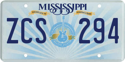 MS license plate ZCS294