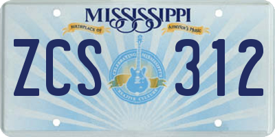MS license plate ZCS312