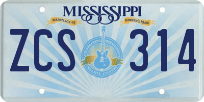 MS license plate ZCS314