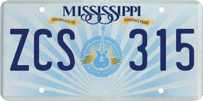 MS license plate ZCS315