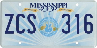 MS license plate ZCS316
