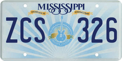 MS license plate ZCS326