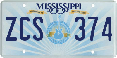 MS license plate ZCS374