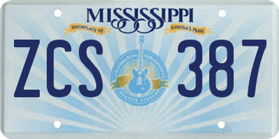 MS license plate ZCS387