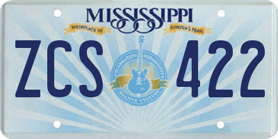 MS license plate ZCS422