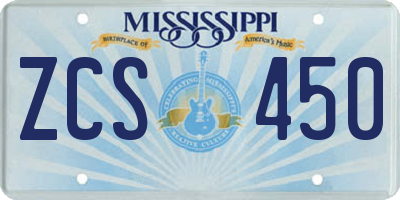 MS license plate ZCS450
