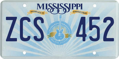 MS license plate ZCS452