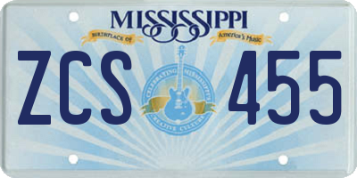 MS license plate ZCS455