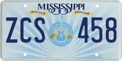 MS license plate ZCS458