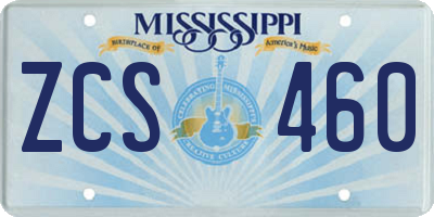 MS license plate ZCS460