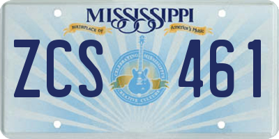 MS license plate ZCS461
