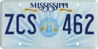 MS license plate ZCS462