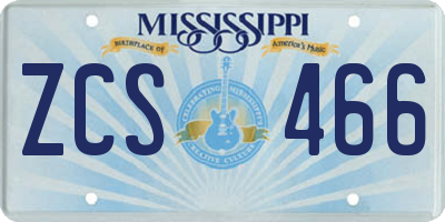 MS license plate ZCS466