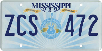 MS license plate ZCS472