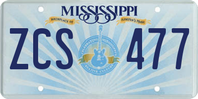 MS license plate ZCS477