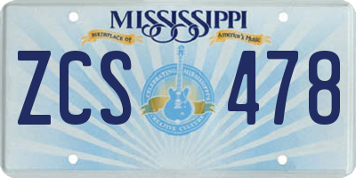 MS license plate ZCS478