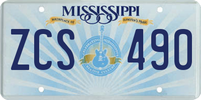 MS license plate ZCS490