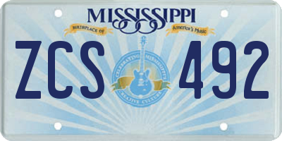 MS license plate ZCS492