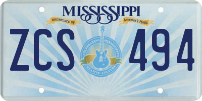 MS license plate ZCS494