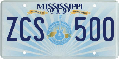 MS license plate ZCS500