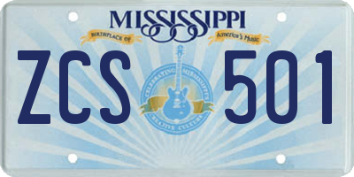 MS license plate ZCS501