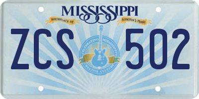 MS license plate ZCS502