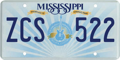 MS license plate ZCS522