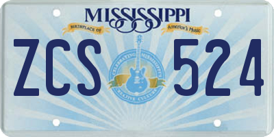MS license plate ZCS524