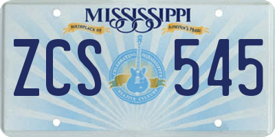 MS license plate ZCS545