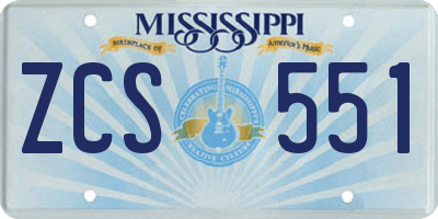 MS license plate ZCS551