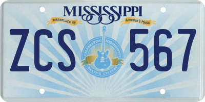 MS license plate ZCS567