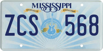 MS license plate ZCS568