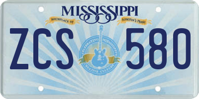 MS license plate ZCS580