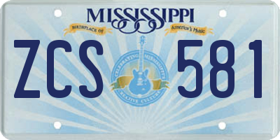 MS license plate ZCS581