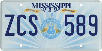 MS license plate ZCS589