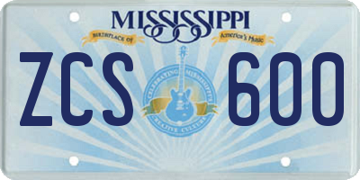MS license plate ZCS600