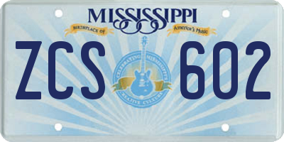 MS license plate ZCS602