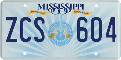 MS license plate ZCS604