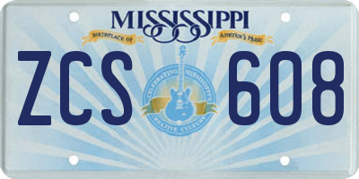 MS license plate ZCS608