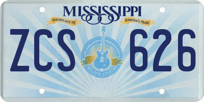 MS license plate ZCS626