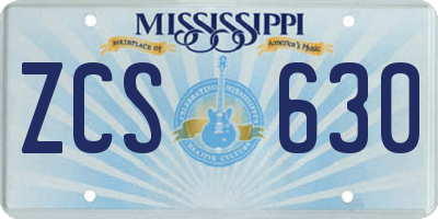 MS license plate ZCS630