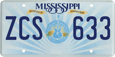 MS license plate ZCS633