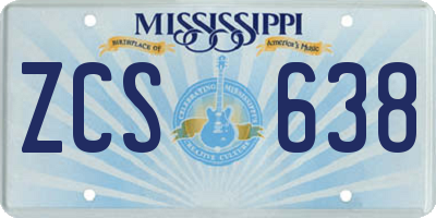 MS license plate ZCS638
